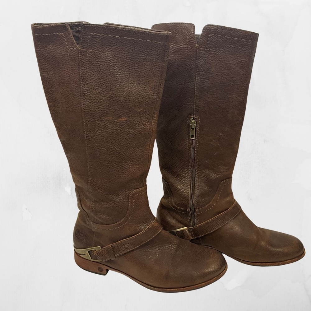 UGG Leather Western Boots Women’s 8 Brown Tall Harness Zip Equestrian - Picture 2 of 13